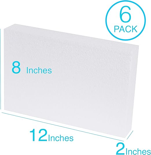 EPS Craft Foam Blocks - Canadian-Made Hard Foam - 6-Pack 8x12x2" EPS Boards for Professional Projects, Hobby Art, Teaching & Small Business