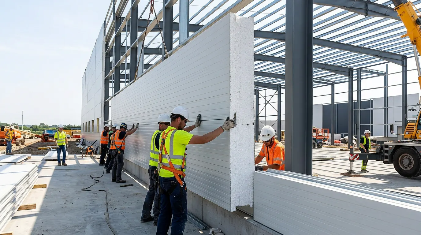 Insulated wall panel with steel faces and EPS core