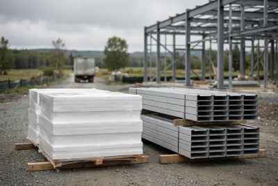 Stacks of white EPS insulation boards ready for delivery