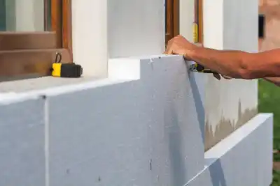 House under construction with EPS insulation on the exterior walls