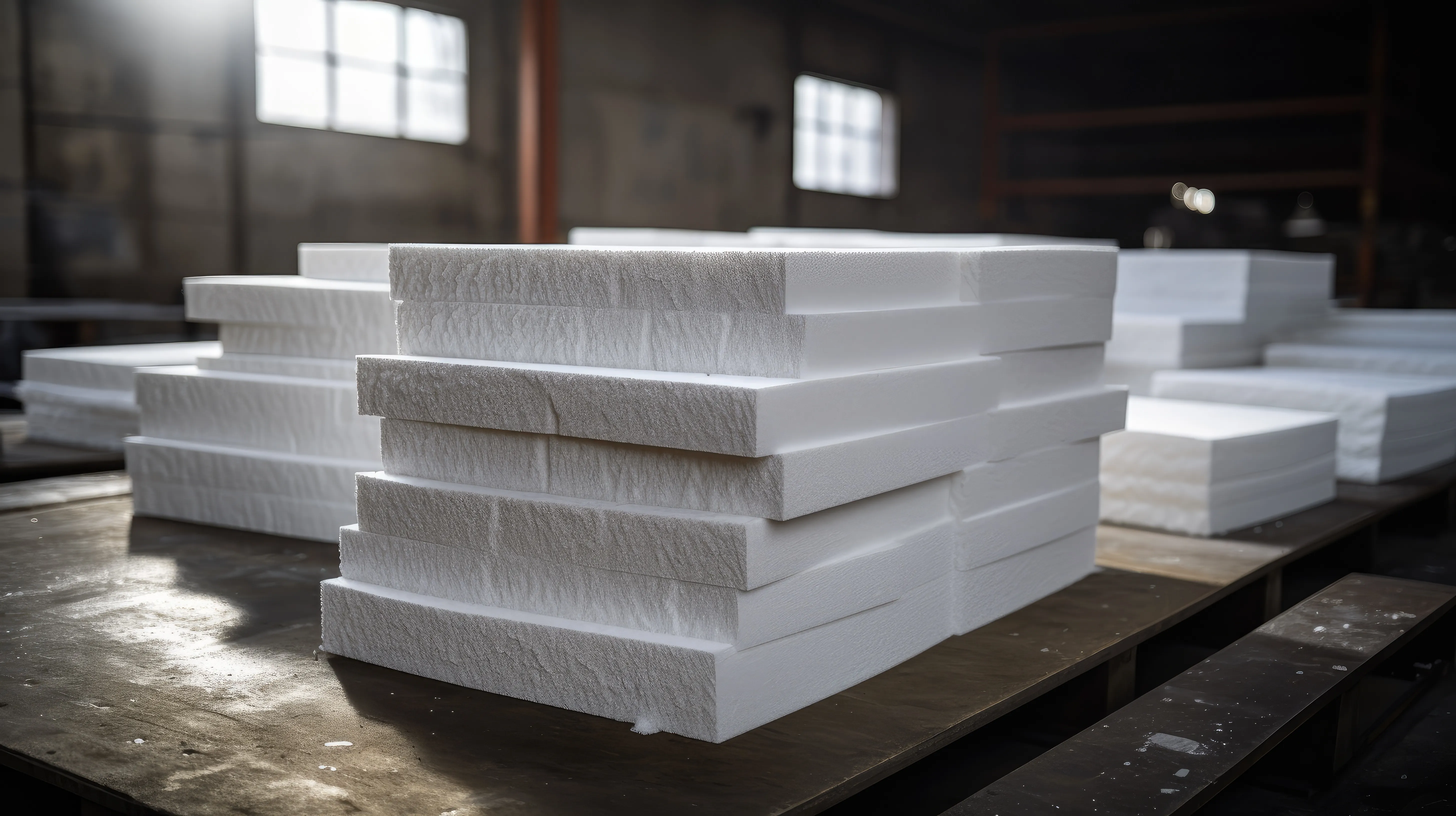 Stack of white EPS insulation boards